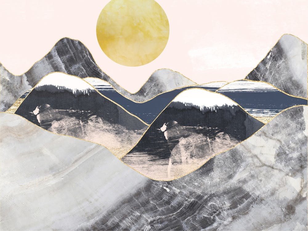 Gold Moon Navy Marble Mountains Landscape