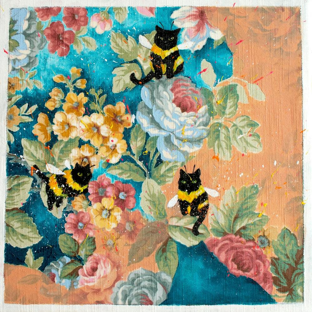 Vintage Blumen Katzen