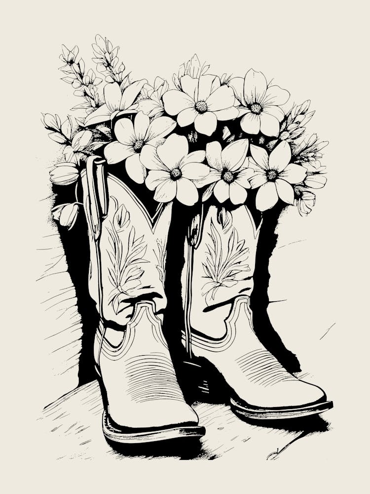 Cowgirl Boots with Flowers in Black