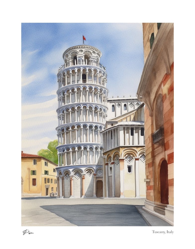 Pisa, Tuscany, Italy 2 Watercolour Travel Poster