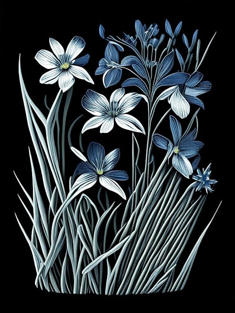 Blue Eyed Grass Wildflower Linocut