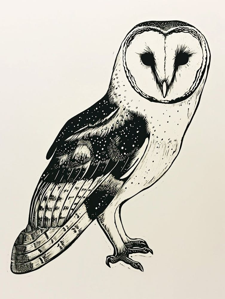 Barn Owl Linocut Blockprint 3