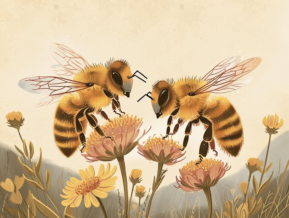Floral Animal Illustration Honey Bee 1