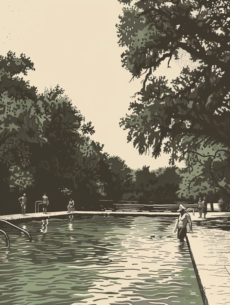 Duotone Illustration Barton Springs Pool Austin Texas 4