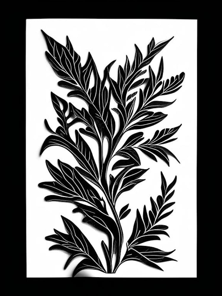 Summer Savory Leaf Linocut 2