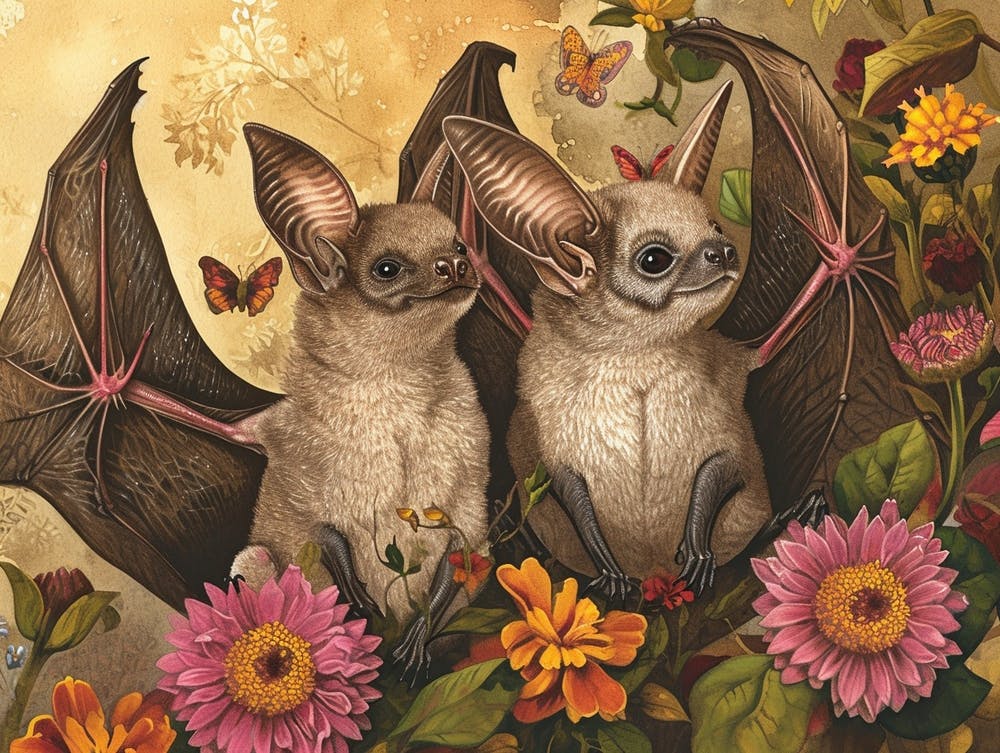 Floral Animal Illustration Bat 3