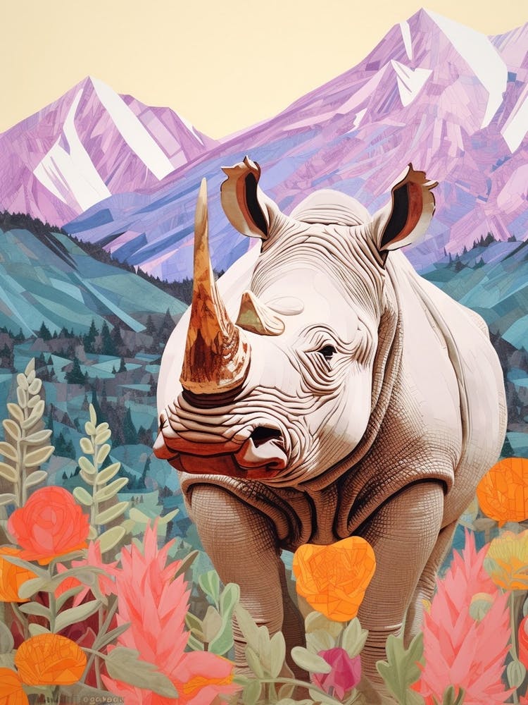 Pencil Style Illustration Of Colourful Rhino 5