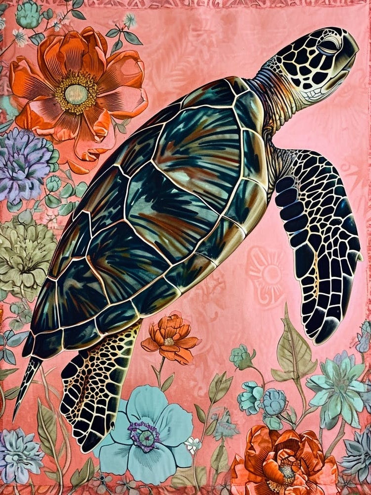 Floral Animal Painting Sea Turtle 2