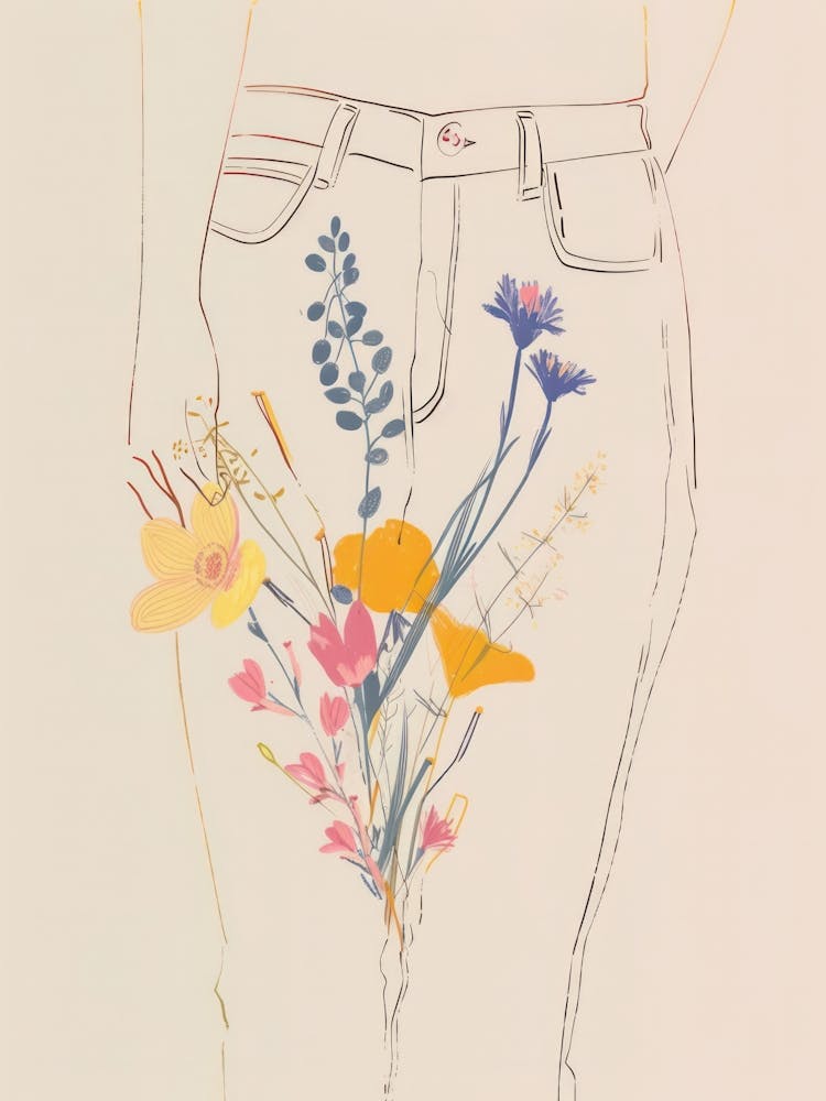Floral Blue Jeans Line Art 8