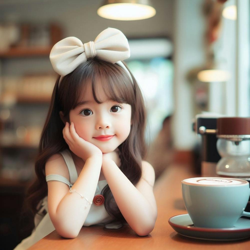 Cute Little Girl In A Cafe