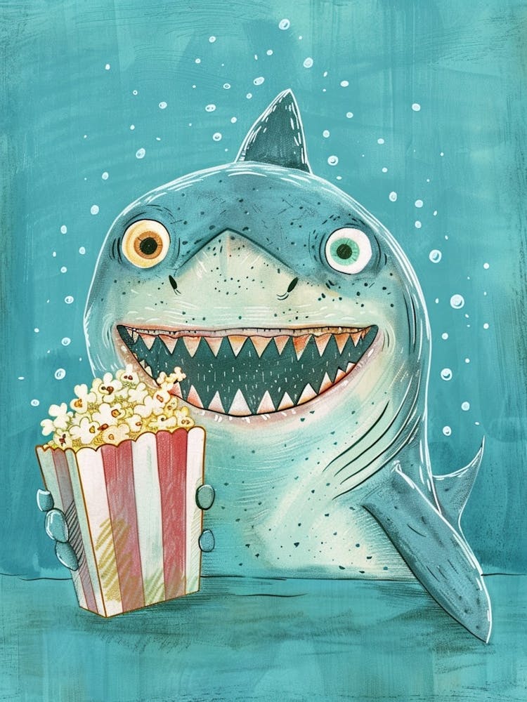 Cute Shark With Popcorn Underwater