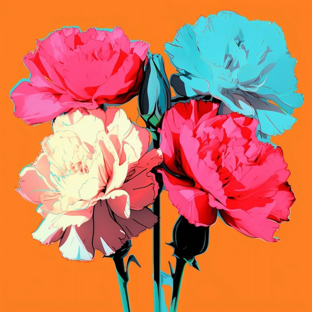 Andy Warhol Style Pop Art Flowers Carnation 3 Square