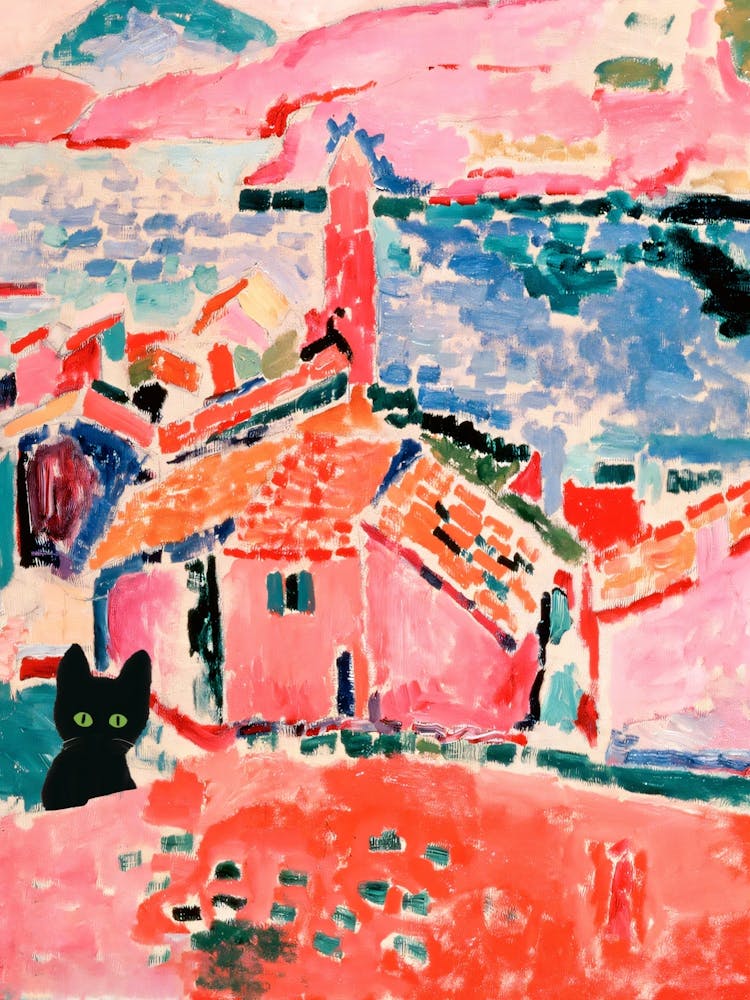 Vue de Collioure avec un chat, Inspiré de Matisse