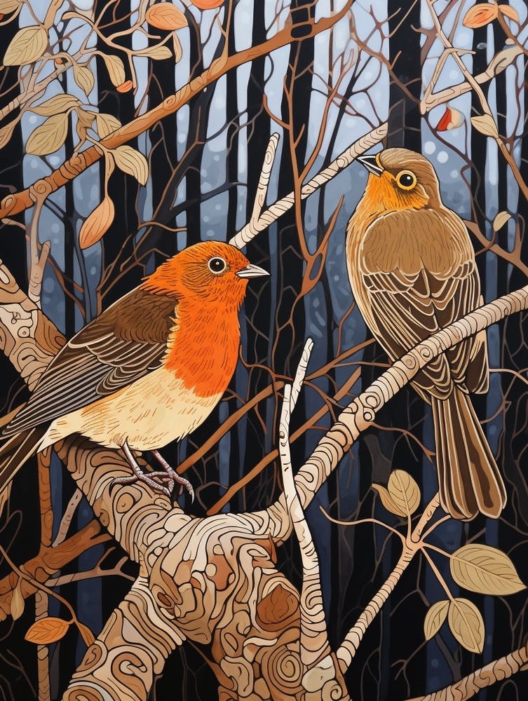 Art Nouveau Birds Poster Hermit Thrush 1