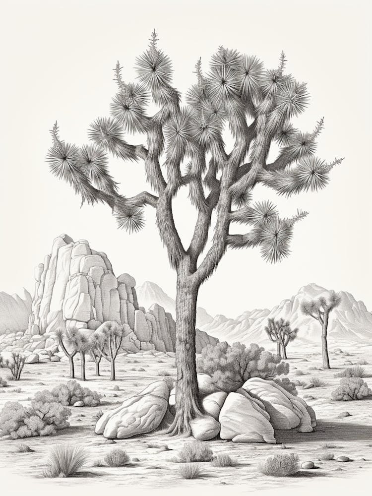  Detailed Drawing Of A Joshua Tree At Dawn In Desert 3