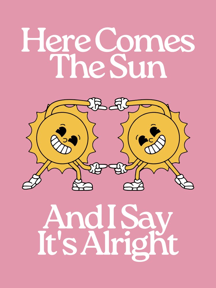 Here Comes The Sun | Vintage Retro Music | Pink Nursery Wall Art | 60’s 70’s | Sun Decor | Sun