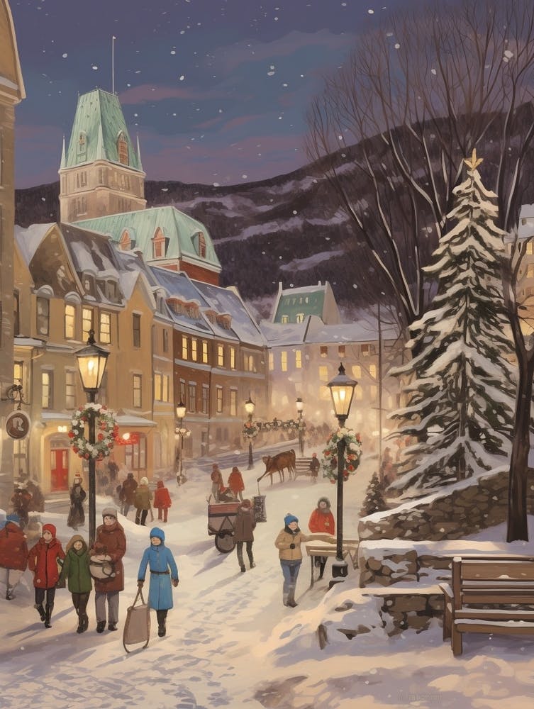 Vintage Winter Illustration Quebec City Canada 4