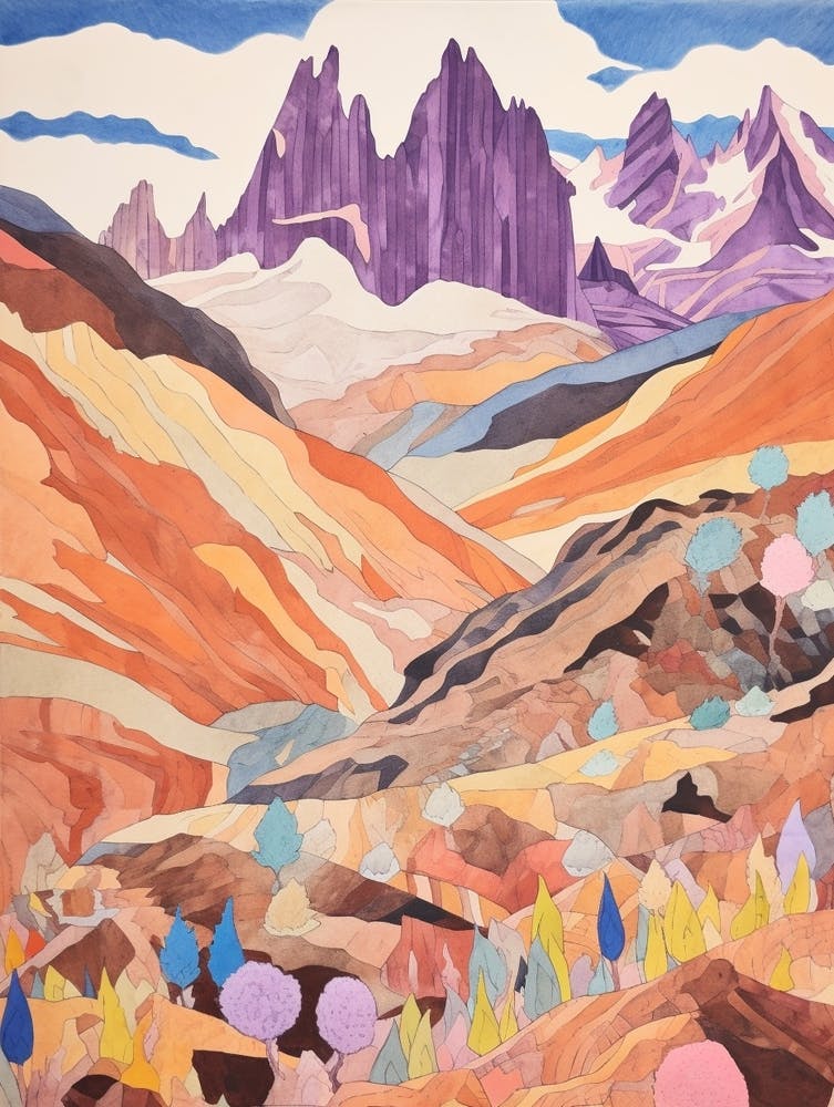 Aconcagua Argentina 3 Colourful Mountain Illustration