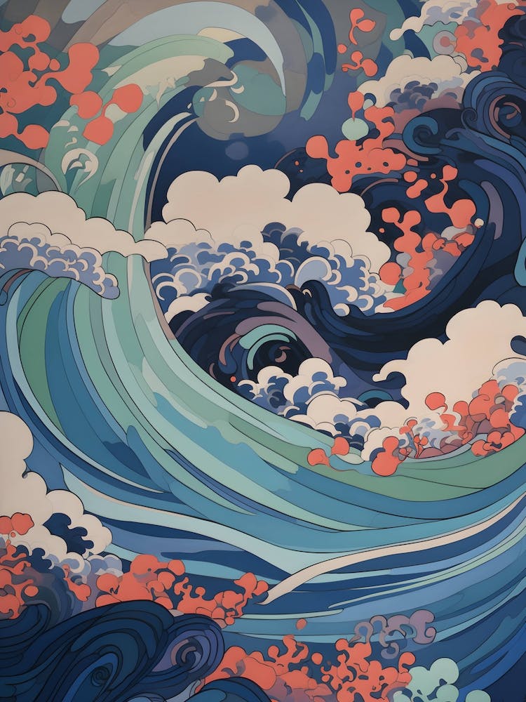 Red and Blue Ocean Waves