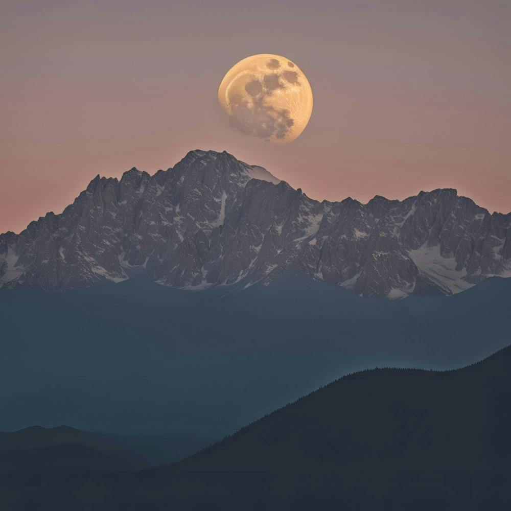 Full Moon Rising Over Mountains