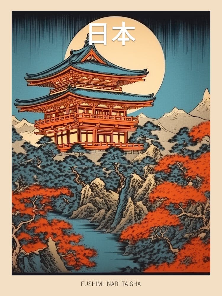 Fushimi Inari Taisha, Japan Vintage Travel Art 2 Poster