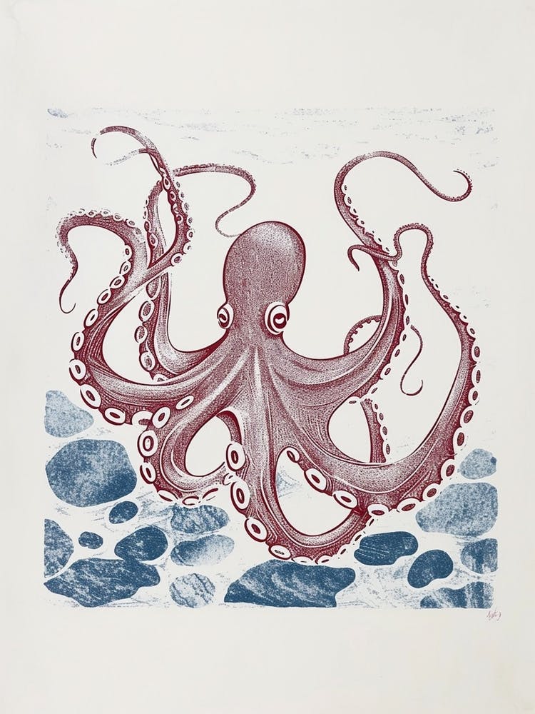 Octopus On The Ocean Floor With Rocks 3