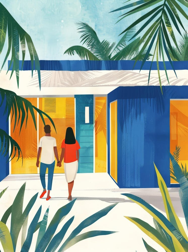 Illustration Of A Couple Walking To Their Home