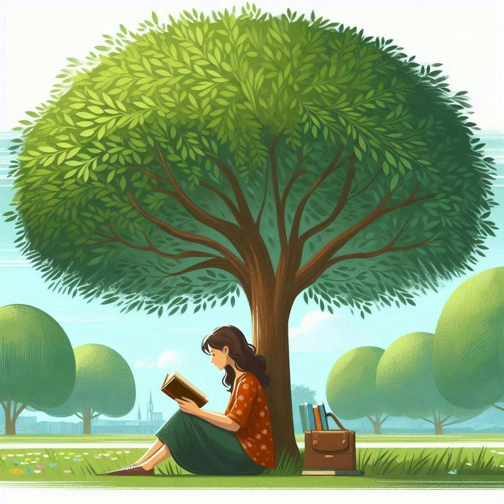 Girl Reading A Book Under A Tree 1