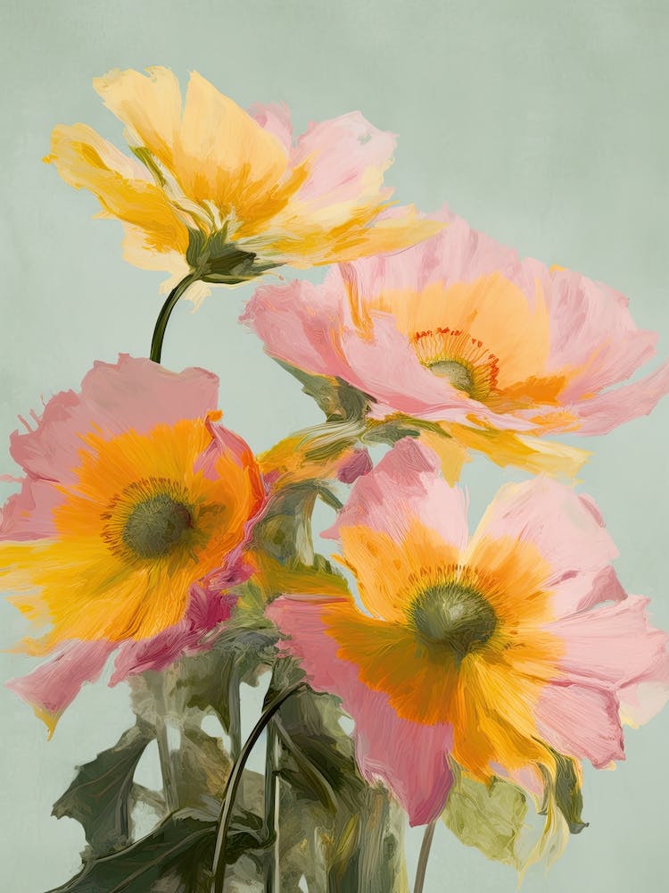 Sunflowers Flowers Acrylic Painting In Pastel Colours 4