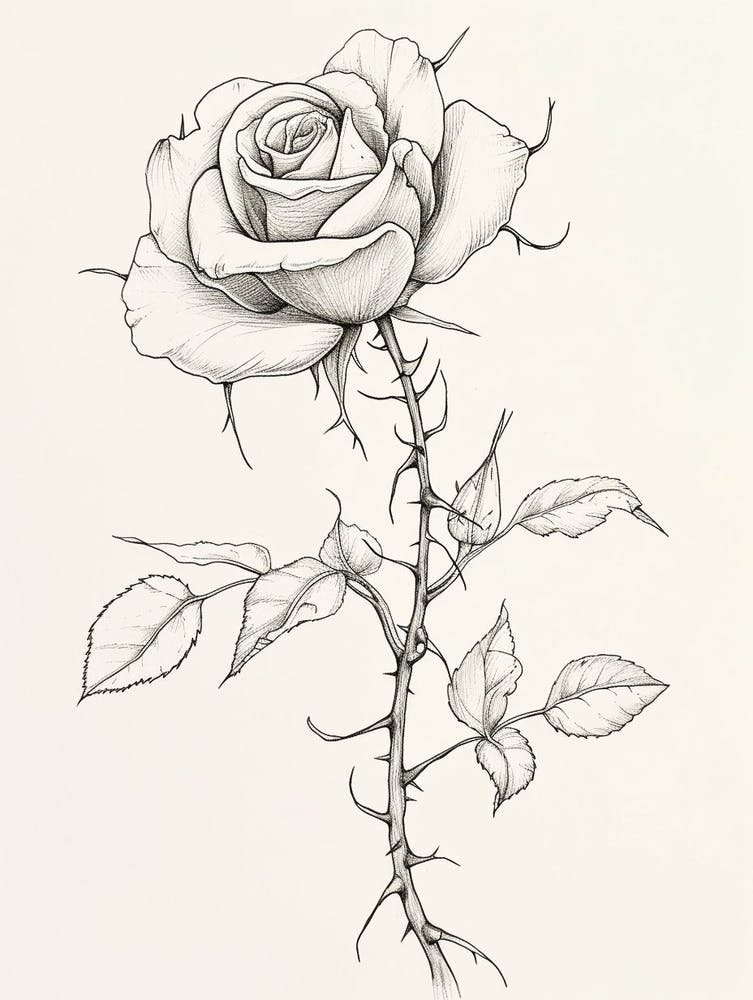 Rose Anglaise - Dessin au Trait Noir et Blanc 31