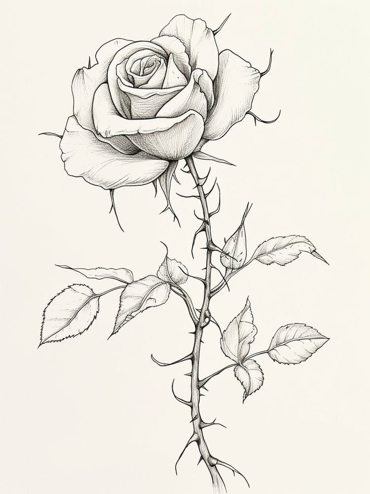 English Rose Black And White Line Drawing 31