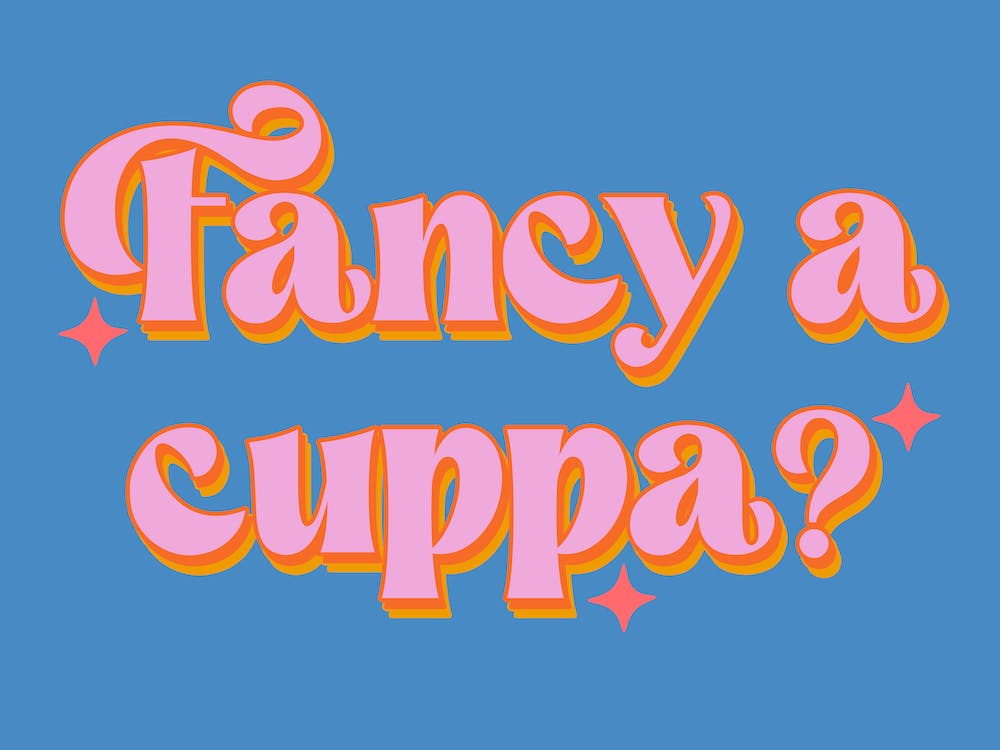 Fancy A Cuppa Blue Pink Kitchen Tea Print
