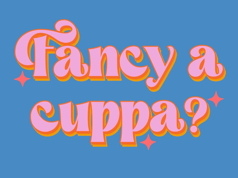 Fancy A Cuppa Blue Pink Kitchen Tea Print