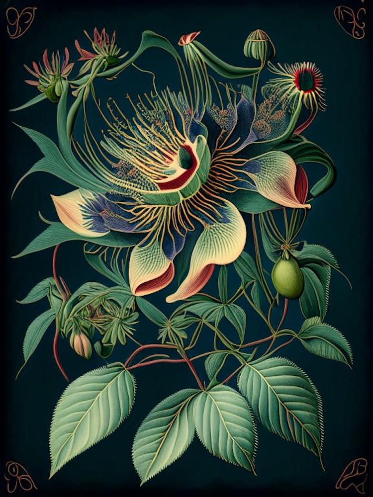 Passion Flower 3 Floral Botanical Vintage Poster Flower