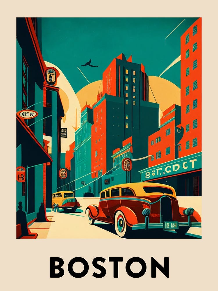 Boston 4 Vintage Travel Poster