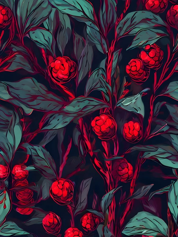 Seamless Pattern With Red Berries