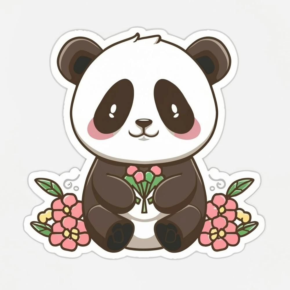 Panda Bear With Flowers