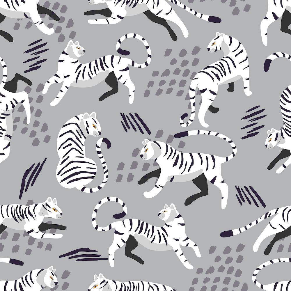 White Tiger Pattern On Gray With Decoration Square