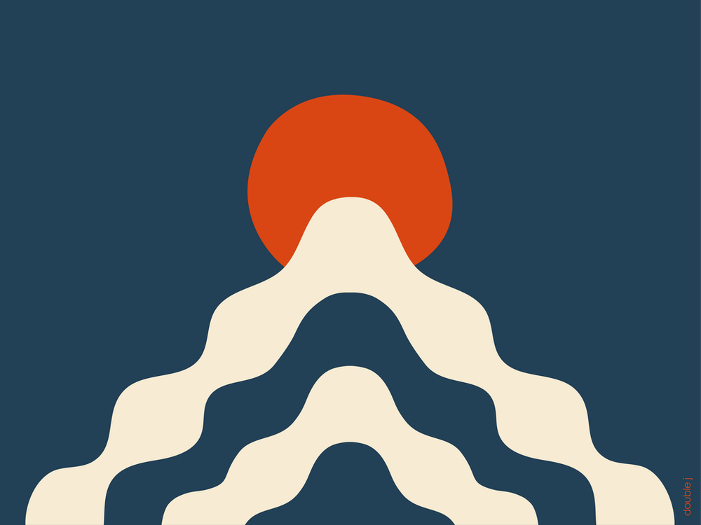 Open Your Mind Landscape Navy Blue White And Red Playful Wavy