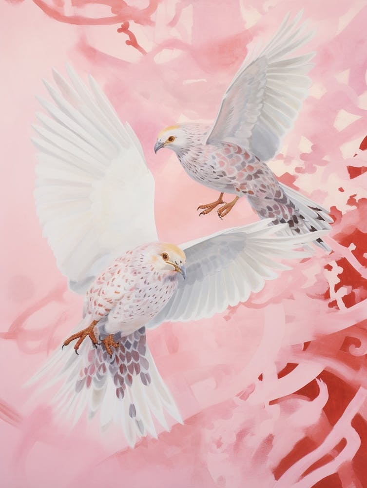 Pink Ethereal Bird Painting Cuckoo