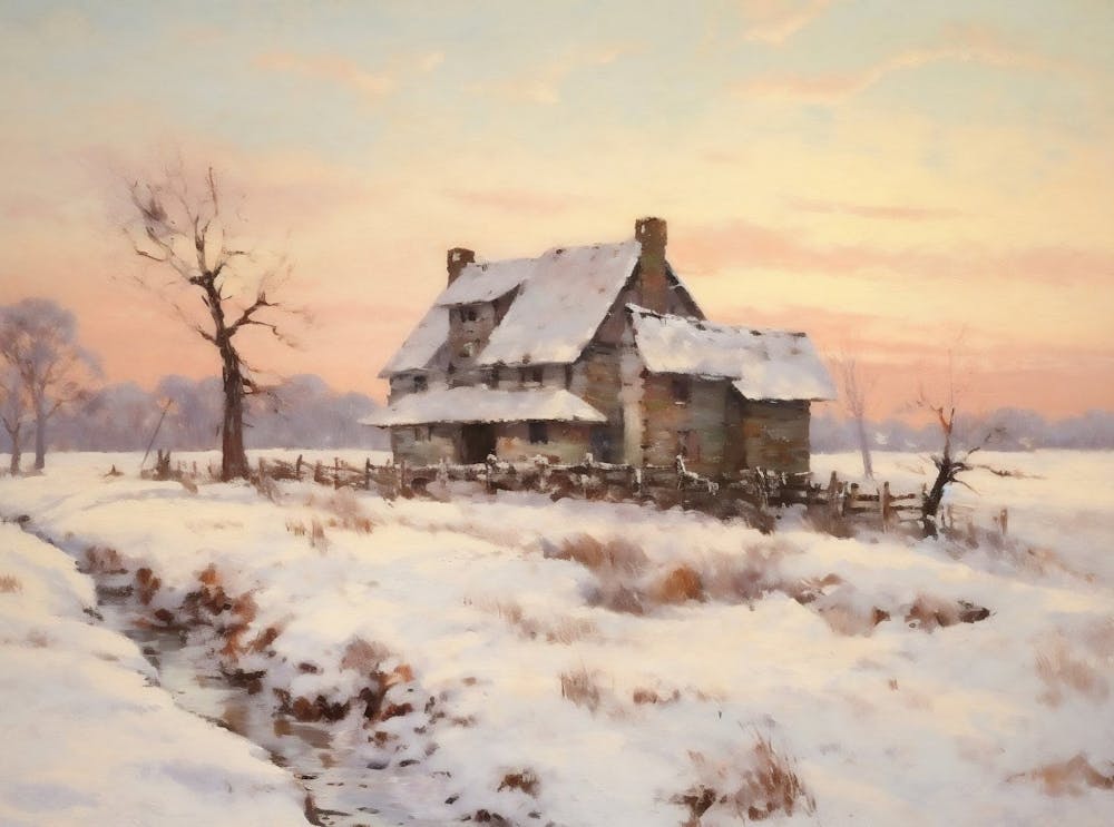 Snowy Winter Landscape Print Rustic Vintage Winter Oil Painting Vintage Cottage Print Neutral Antique Farmhouse Printable Wall Art