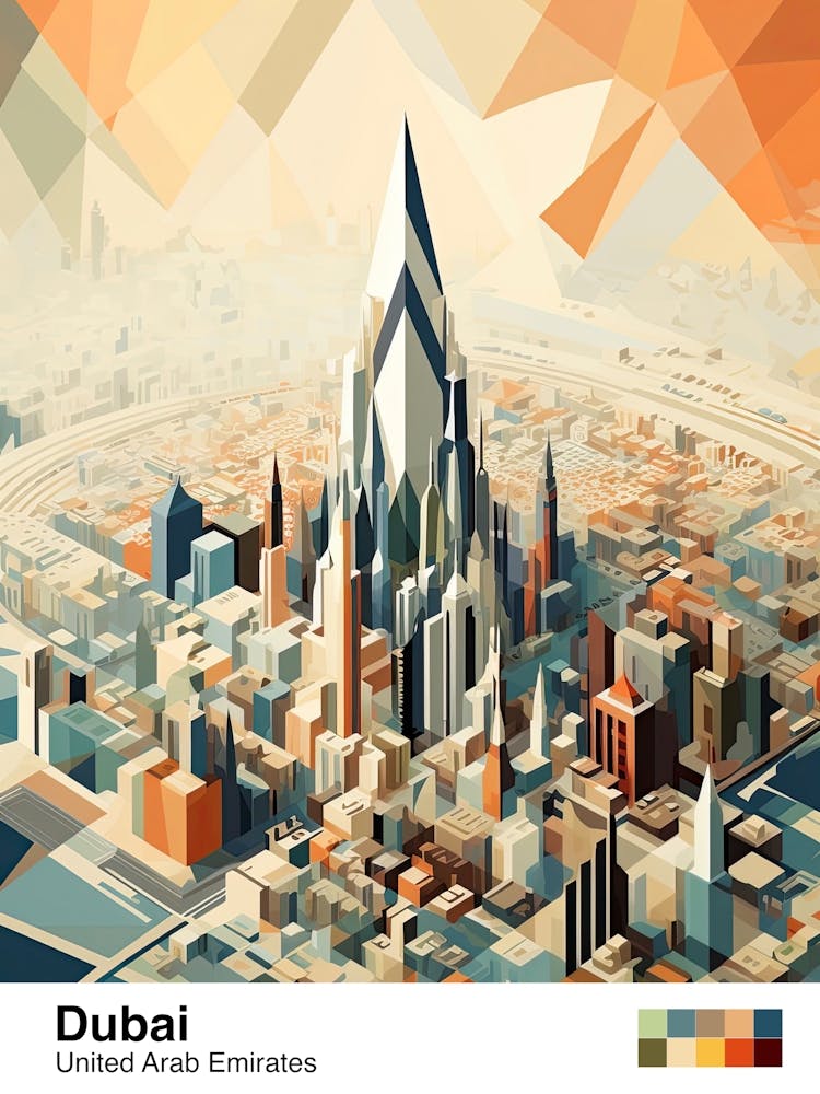 Dubai, United Arab Emirates, Geometric Illustration 3 Poster