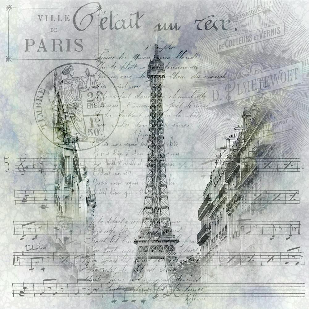 Paris Collage Eiffel Tower Streetscene