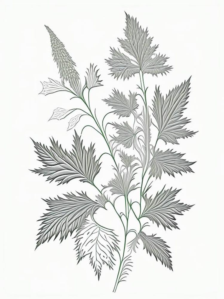 Nettle Herb William Morris Inspired Line Drawing 1