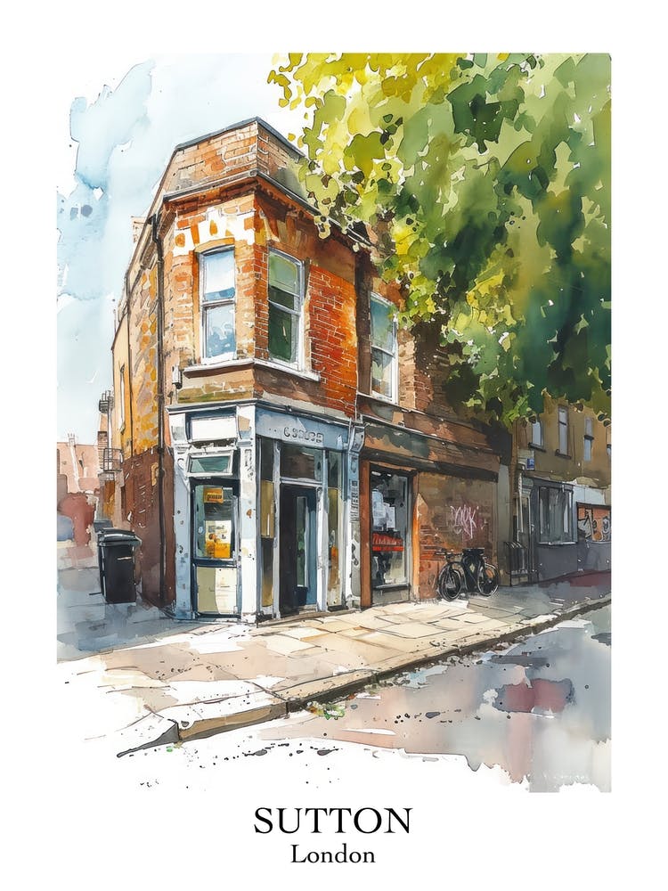 Sutton London Borough   Street Watercolour 3 Poster