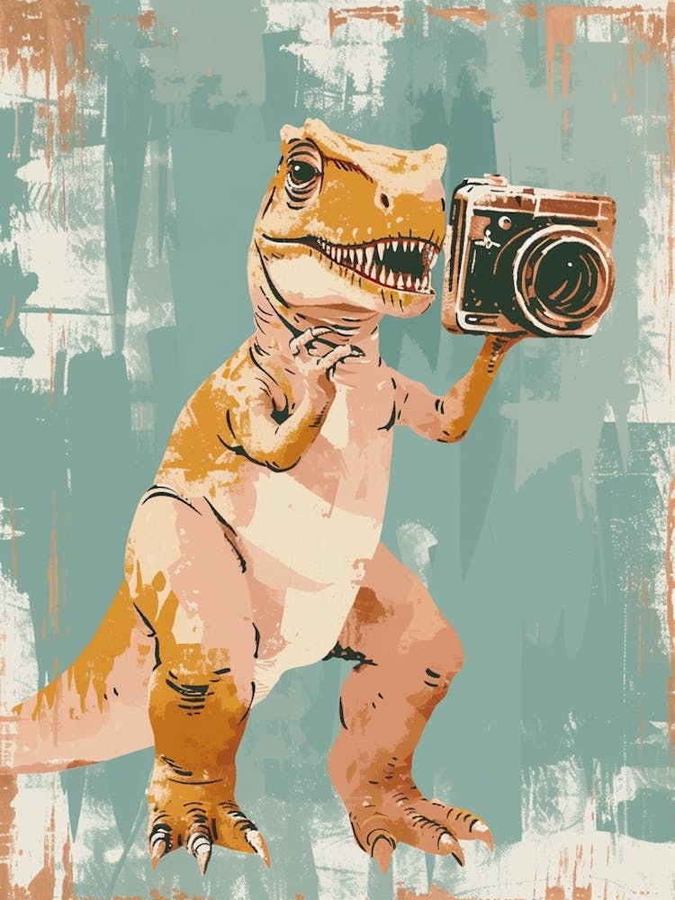 Dinosaur Taking A Photo On An Analogue Camera Muted Pastels 2