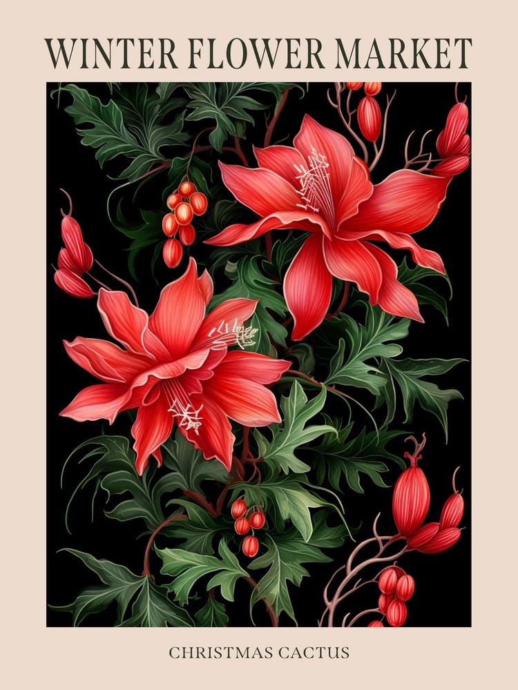 Christmas Cactus 1 Winter Flower Market Poster