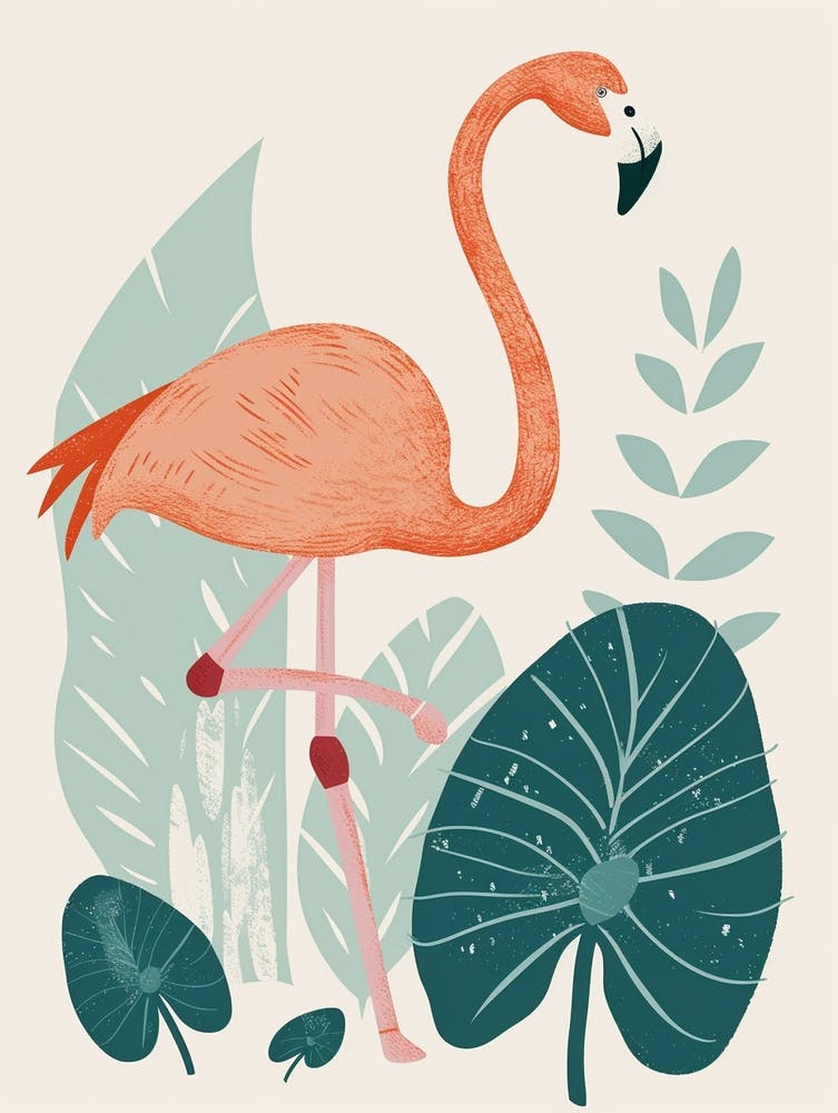 Jamess Flamingo And Alocasia Elephant Ear Minimalist Illustration 3