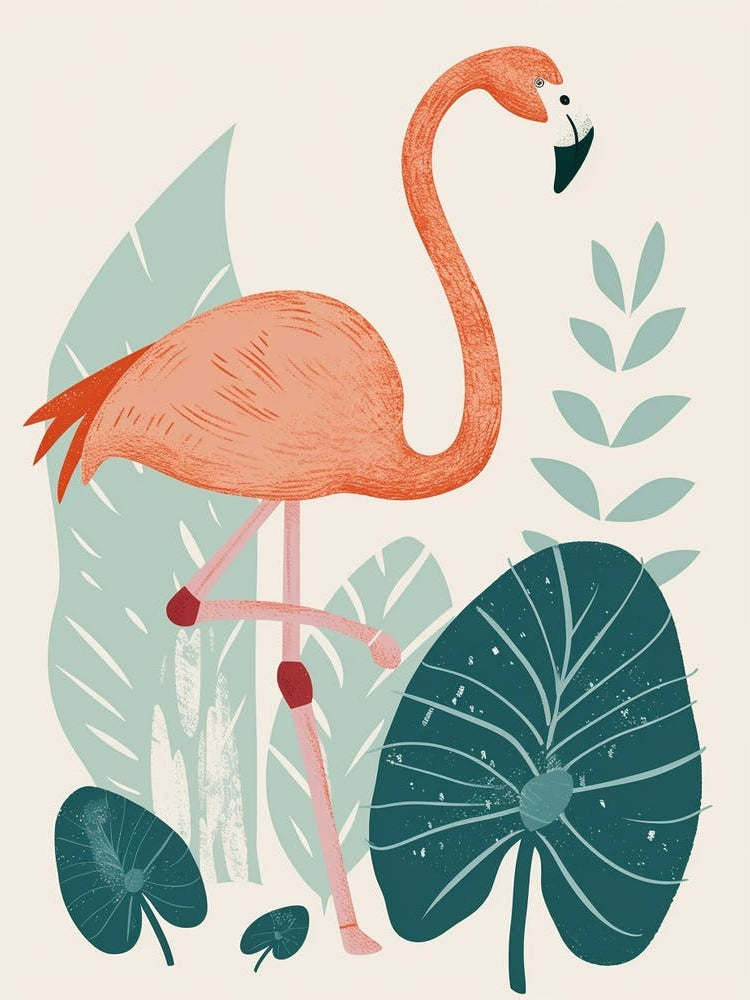 Jamess Flamingo And Alocasia Elephant Ear Minimalist Illustration 3