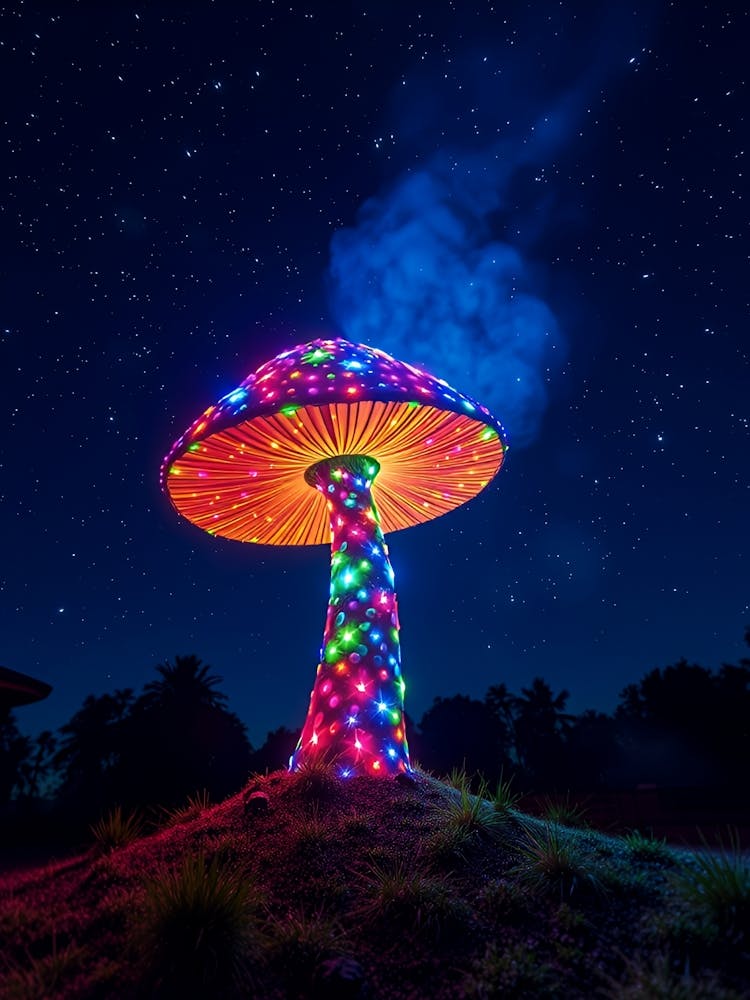 Colorful Mushroom In The Night Sky